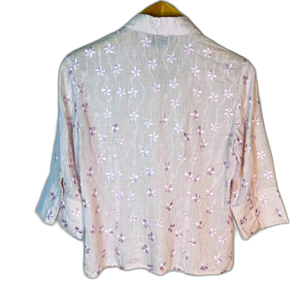 Etcetera Women's Pale Lavender Embroidered 100% Linen 3/4 Sleeve Blouse Size 6 - Picture 5 of 12